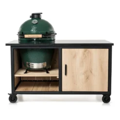 Fraaii Buitenkeukens Stalen Tafel Eiken Storage Met Granieten Werkblad 144 X 70 X 86